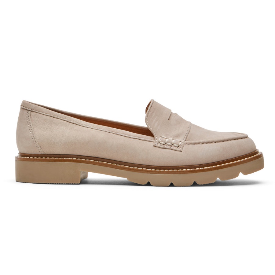 Mocassim Feminino Kacey Penny Loafer Taupe Nubuck Rockport