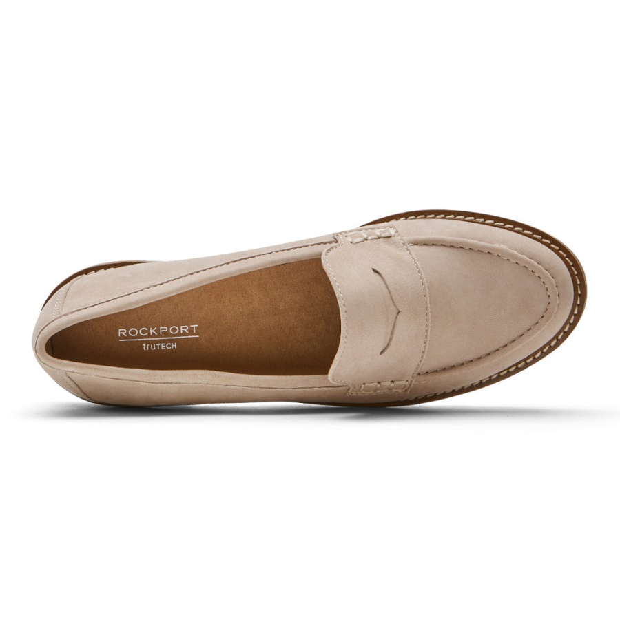 Mocassim Feminino Kacey Penny Loafer Taupe Nubuck Rockport