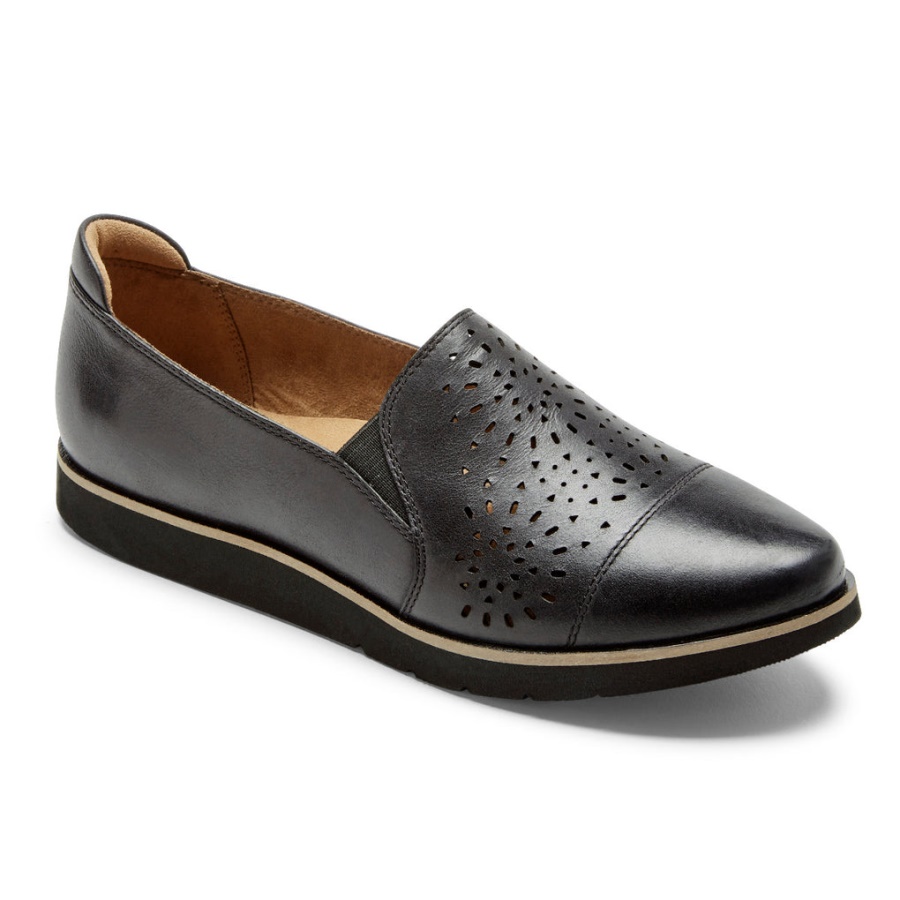 Rockport Feminino Laci Twin-gore Slip-on Couro Preto