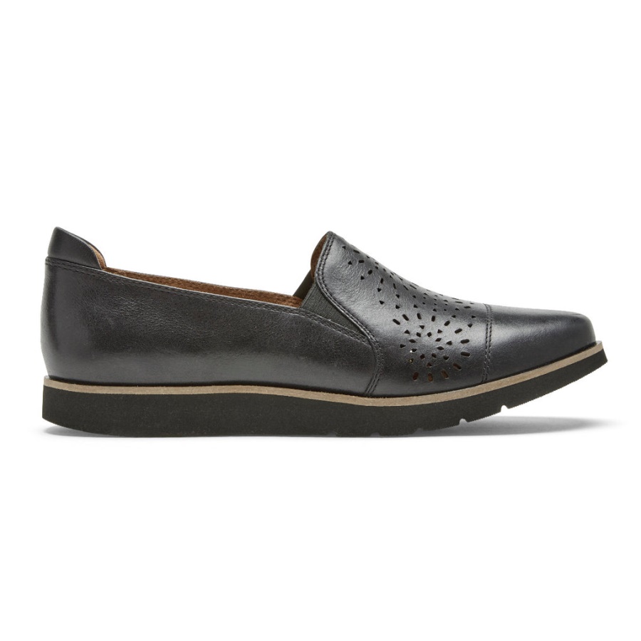 Rockport Feminino Laci Twin-gore Slip-on Couro Preto
