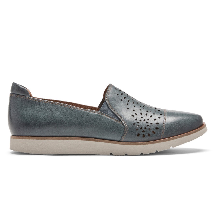 Rockport Feminino Laci Twin-gore Couro Azul-petróleo Slip-on Feminino