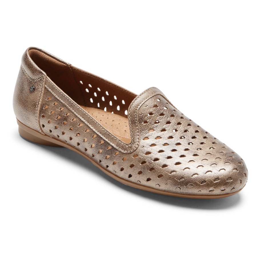 Rockport Feminino Maiika Slip-on Em Couro Metalizado
