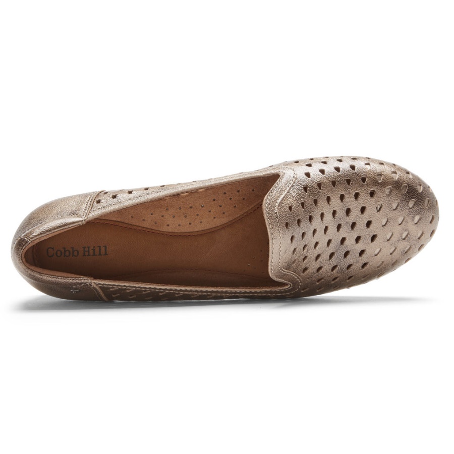 Rockport Feminino Maiika Slip-on Em Couro Metalizado
