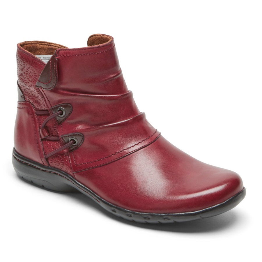Bota Feminina Penfield Ruched Rockport Couro Vermelho