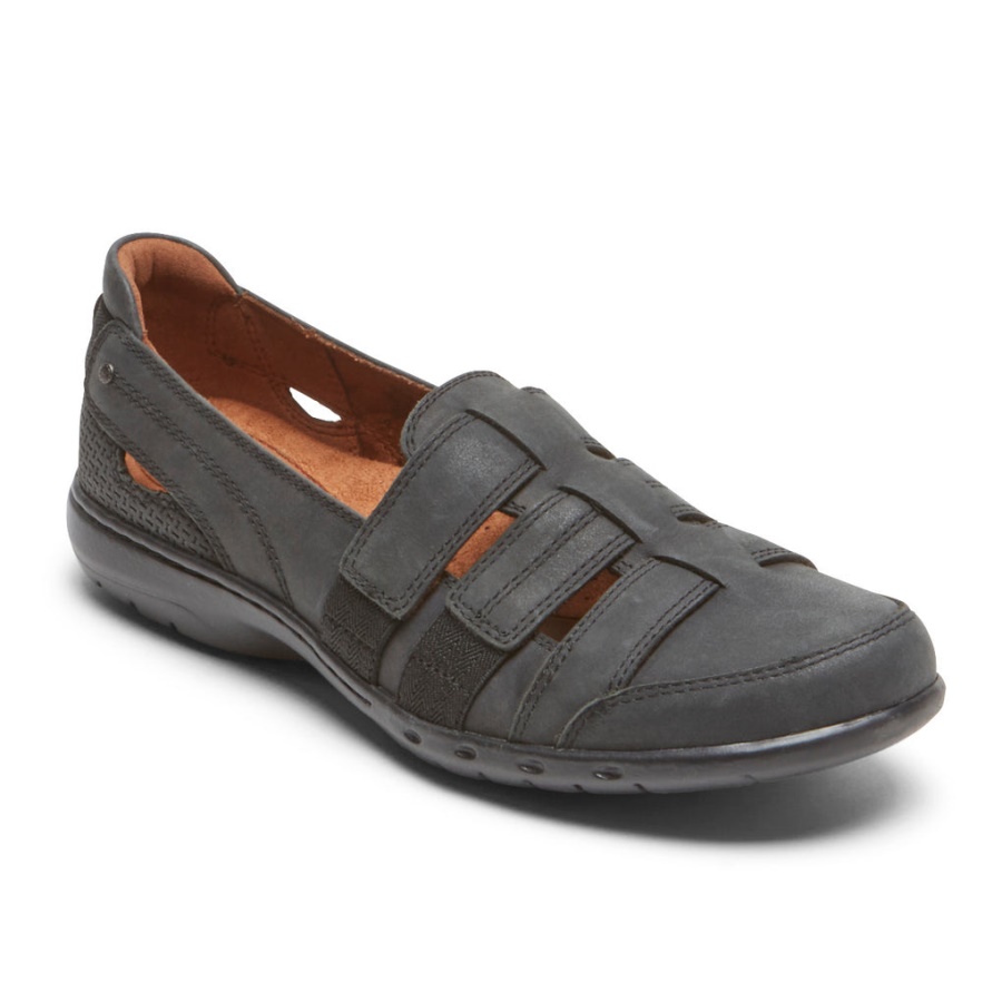 Slip-on Preto Com Tiras Penfield Feminino Rockport