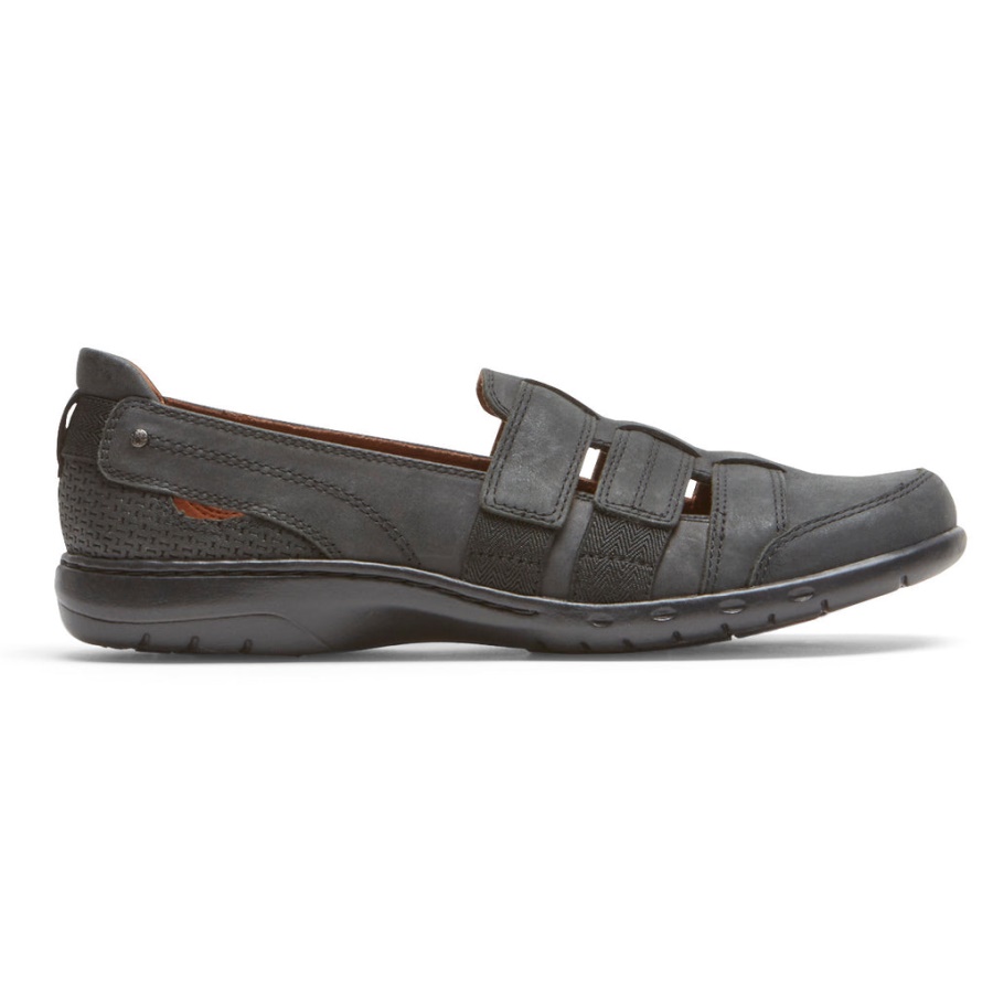 Slip-on Preto Com Tiras Penfield Feminino Rockport
