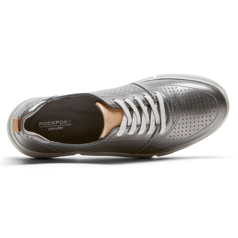 Tênis Feminino Rockport R-evolution Lavável Com Cadarço Lavável Em Estanho