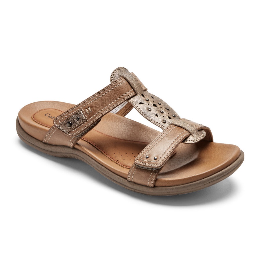 Sandália Slide Rubey Feminino Rockport Taupe Multi Couro