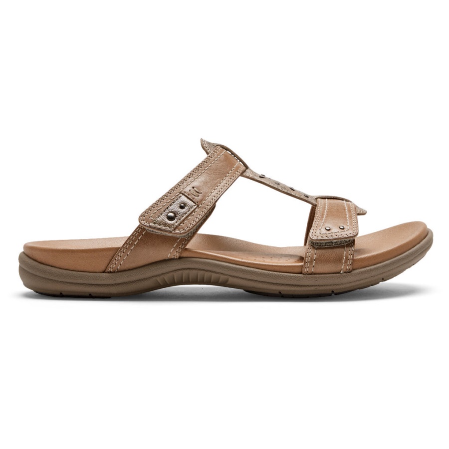 Sandália Slide Rubey Feminino Rockport Taupe Multi Couro
