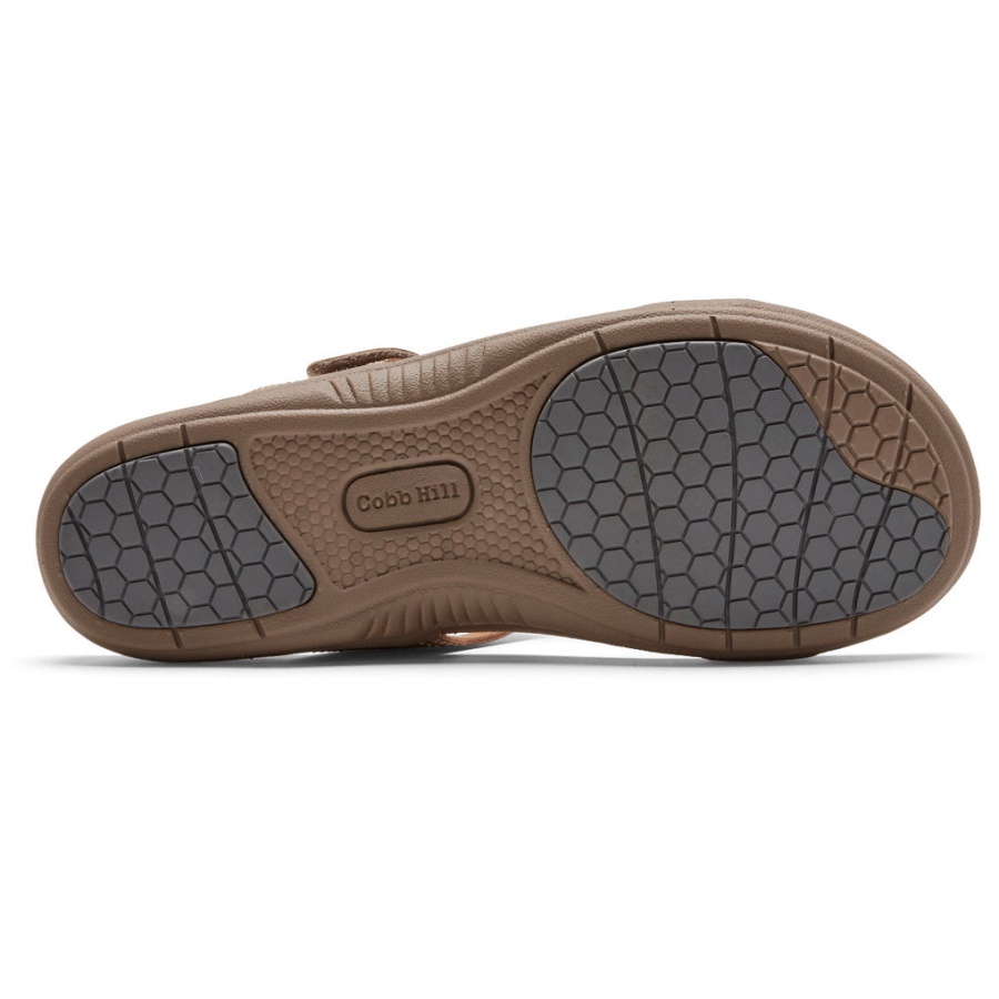 Sandália Slide Rubey Feminino Rockport Taupe Multi Couro