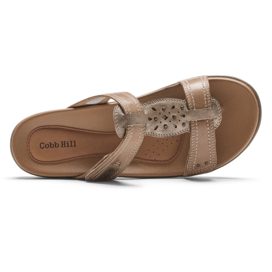Sandália Slide Rubey Feminino Rockport Taupe Multi Couro