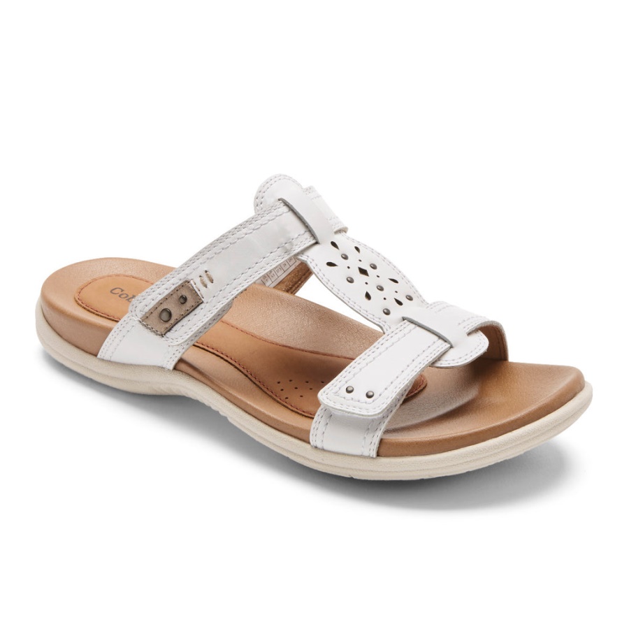 Sandália Feminina Rockport Rubey Slide Estanho Branco