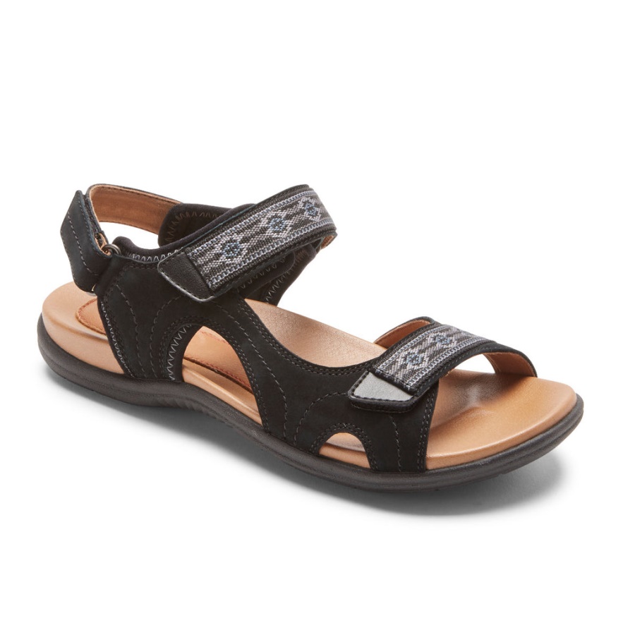 Sandália Feminina Com Tira Rubey Rockport Nobuck Preto