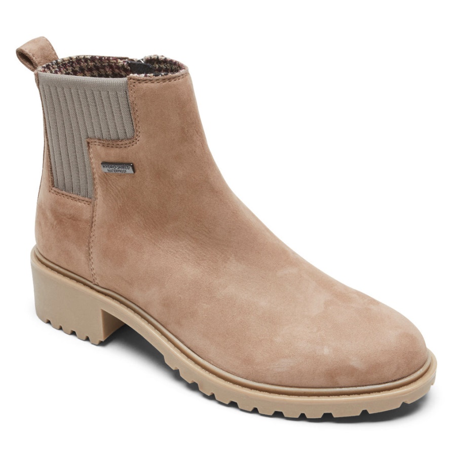 Botas Femininas Rockport Ryleigh Chelsea Taupe Impermeável
