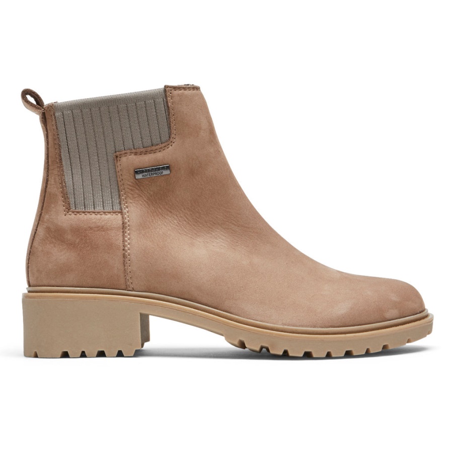 Botas Femininas Rockport Ryleigh Chelsea Taupe Impermeável