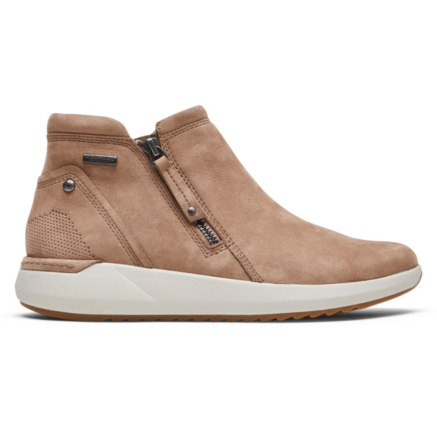 Botas Femininas Com Zíper Skylar Rockport - Taupe à Prova D'água