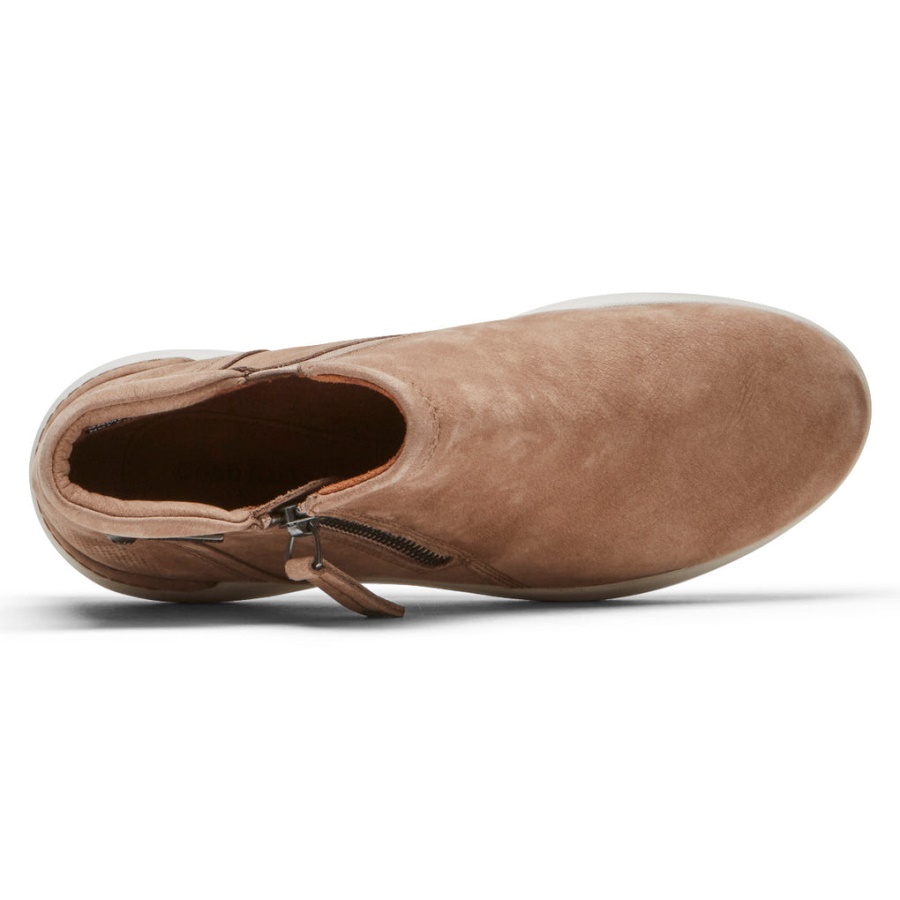 Botas Femininas Com Zíper Skylar Rockport - Taupe à Prova D'água