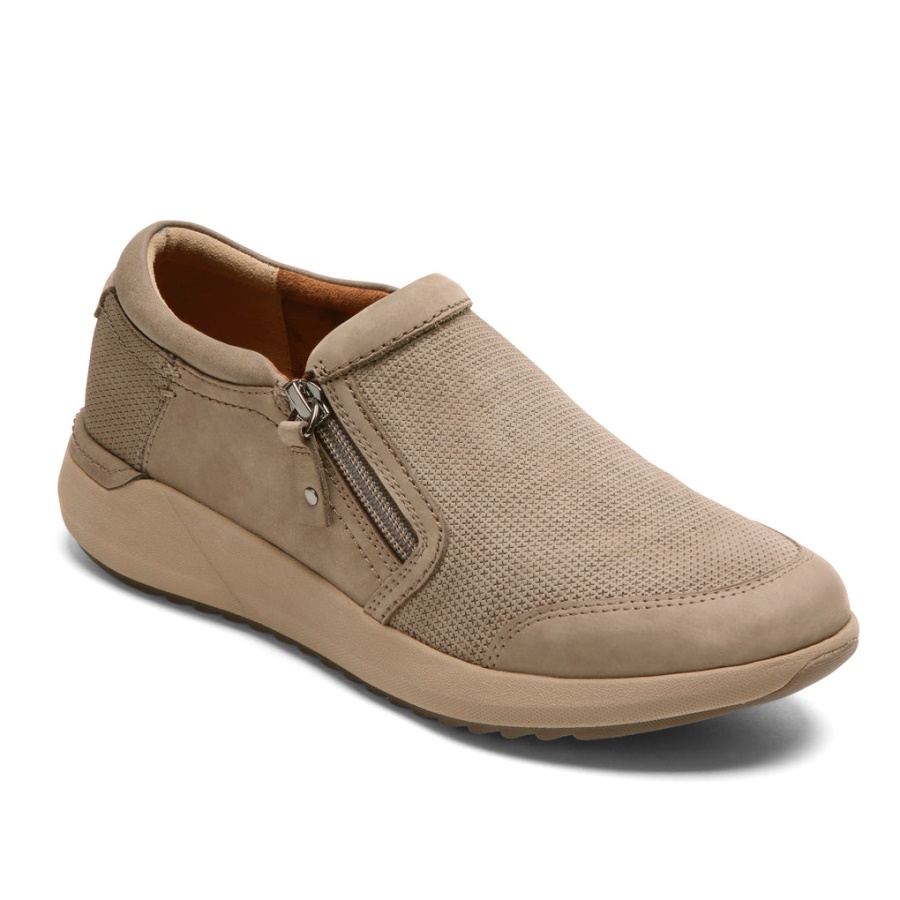 Skylar Slip-on Taupe Feminino Com Zíper Rockport