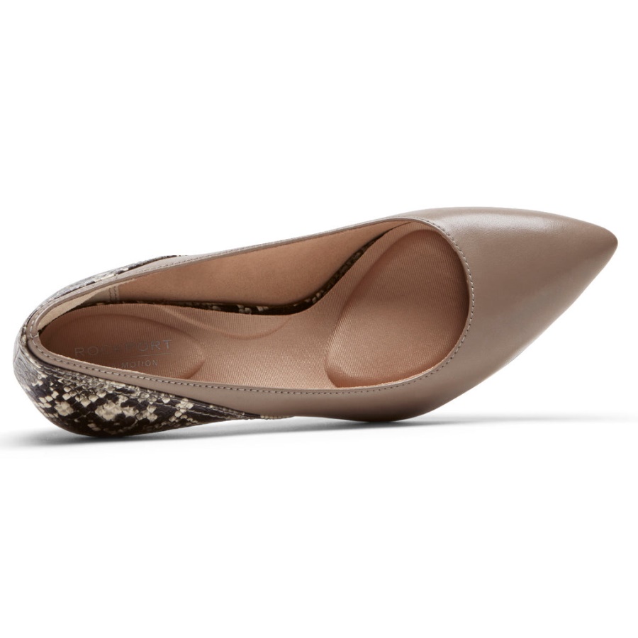 Rockport Movimento Total Feminino Salto 75mm Taupe Pele De Cobra