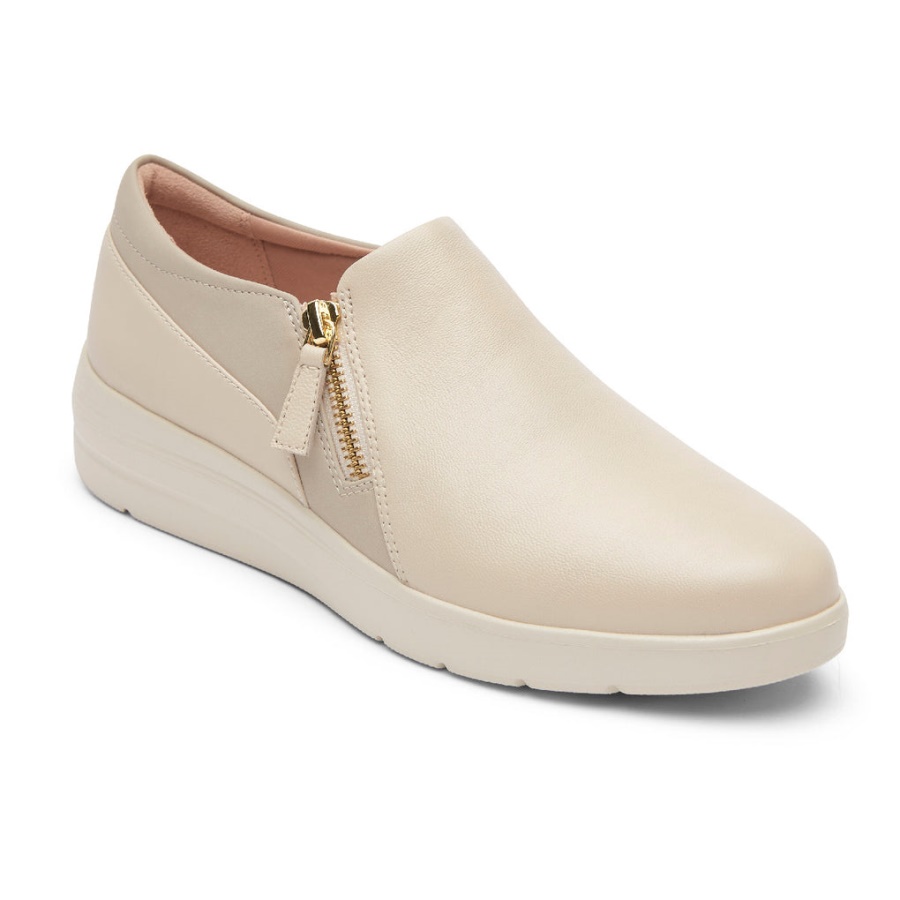 Tênis Feminino Rockport Total Motion Lillie Com Zíper Lateral Baunilha