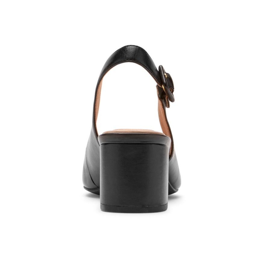 Rockport Movimento Total Feminino Noelle Salto Slingback Couro Preto