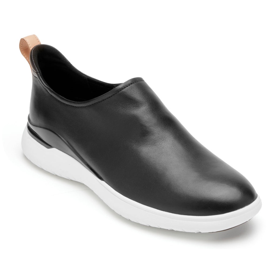 Rockport Feminino Movimento Total Esporte De Couro Preto Slip-on Alto