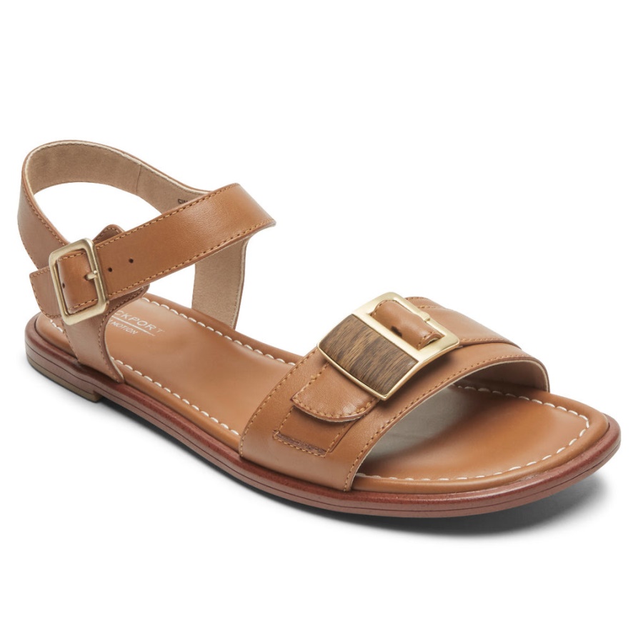 Sandália Feminina Rockport Total Motion Zadie Fivela Couro Cominho