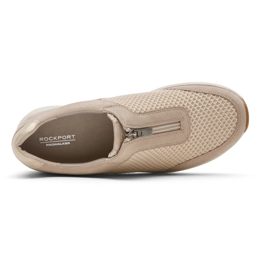 Tênis Feminino Rockport Trustride Prowalker Com Zíper Baunilha