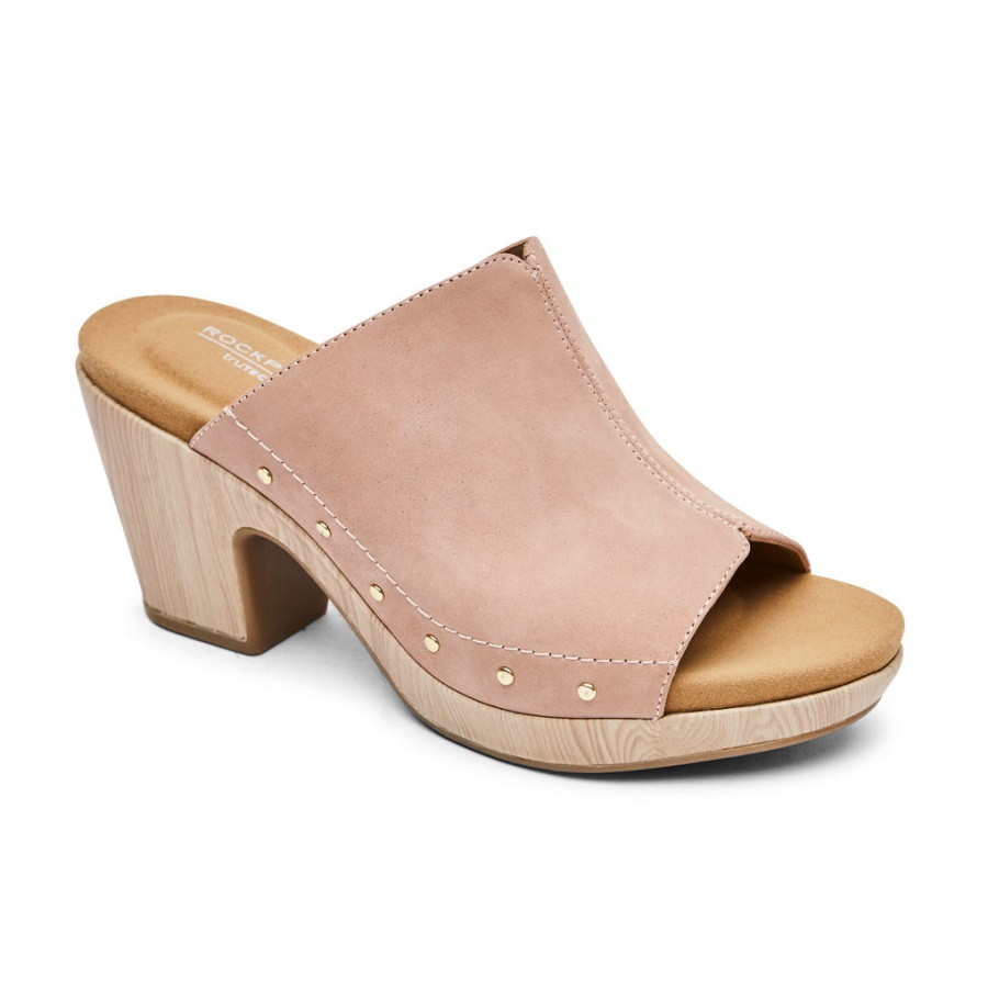 Sandália Feminina Rockport Vivianne Slide Toscana Rosa Cravejado