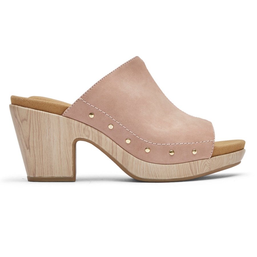 Sandália Feminina Rockport Vivianne Slide Toscana Rosa Cravejado