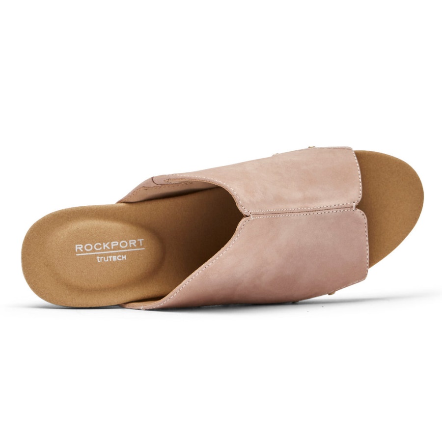Sandália Feminina Rockport Vivianne Slide Toscana Rosa Cravejado