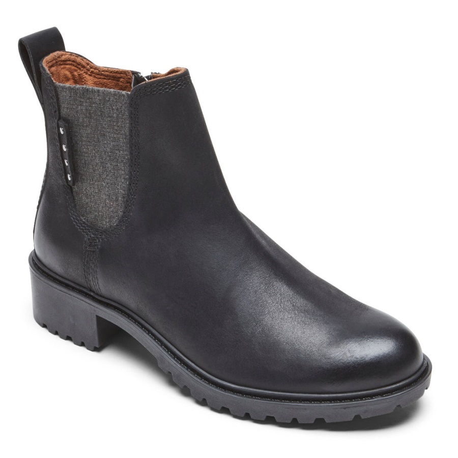Bota Feminina De Inverno Chelsea Rockport Impermeável Preta