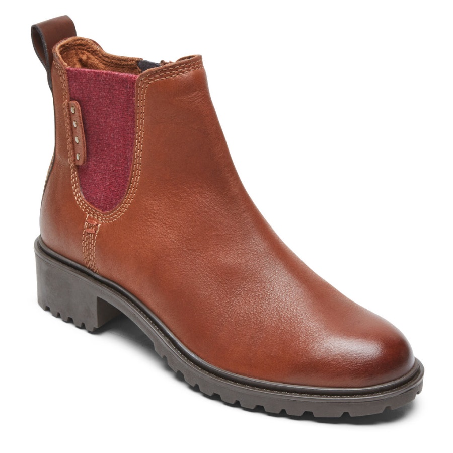 Bota Feminina De Inverno Chelsea Rockport Impermeável Marrom